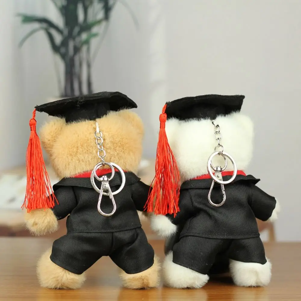 Con sombrero de médico, muñeco de oso de graduación, oso de soltero relleno de algodón Pp, colgante de felpa, llavero de Animal de oso suave de dibujos animados para niños