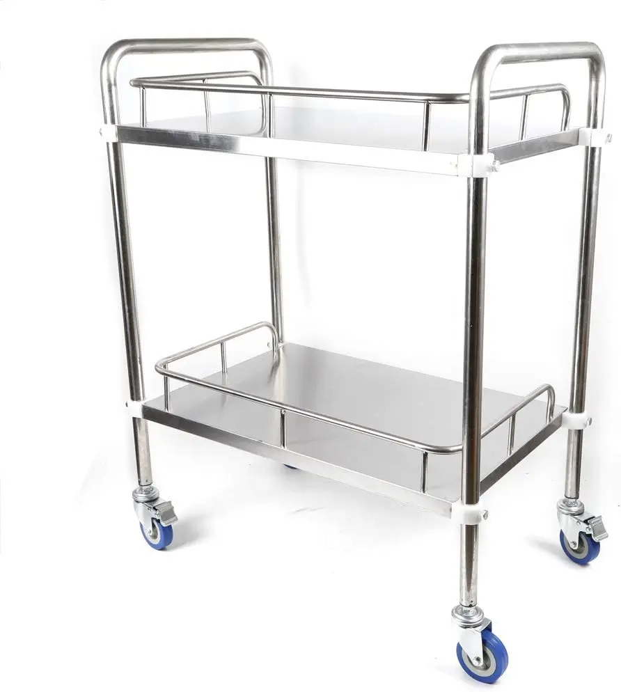 Stainless Steel Serving Cart Kitchen Rolling Trolley 2 Layers Utility Storage Shelf Cart with Lockable Wheels for Home Office Ki