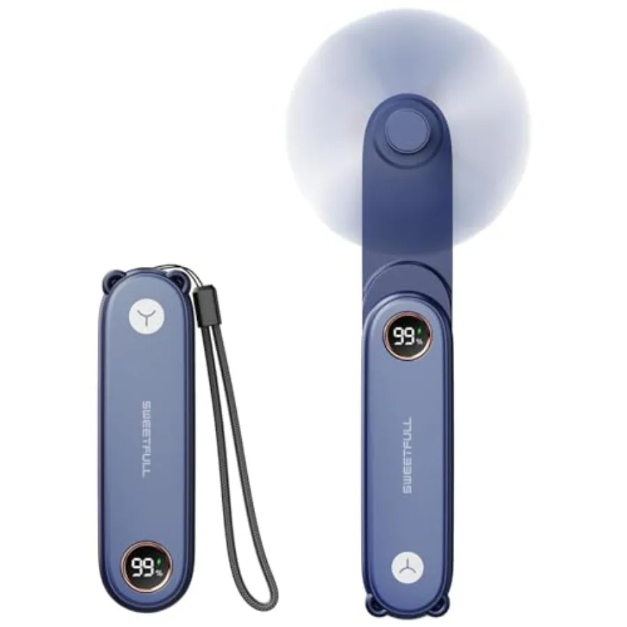 

Portable Handheld Mini Fan with LED Display, 3-in-1 Personal Foldable USB Rechargeable Hand Held Fan and Flashlight for Travel,