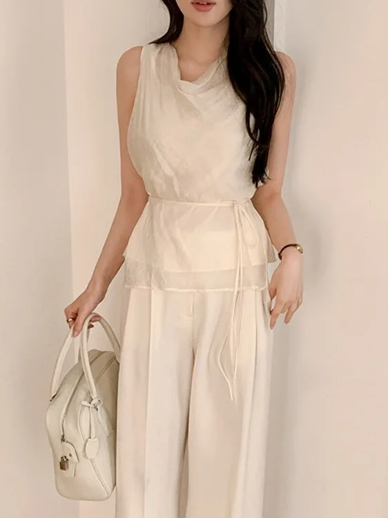 

Chic Korean Style Sleeveless Shirt Women's Fashionable Top Slimming Summer Design Casual Elegant Small Shirt without Sleeves
