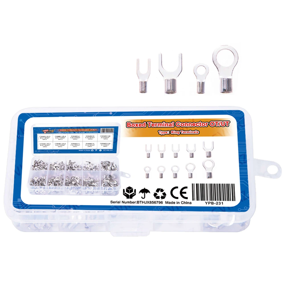 320PCS RNB/SNB1.25-4 Wire Connector Cable Termination Plie Crimp Terminal Kit with Electrical Connector U/O Splicing Termination