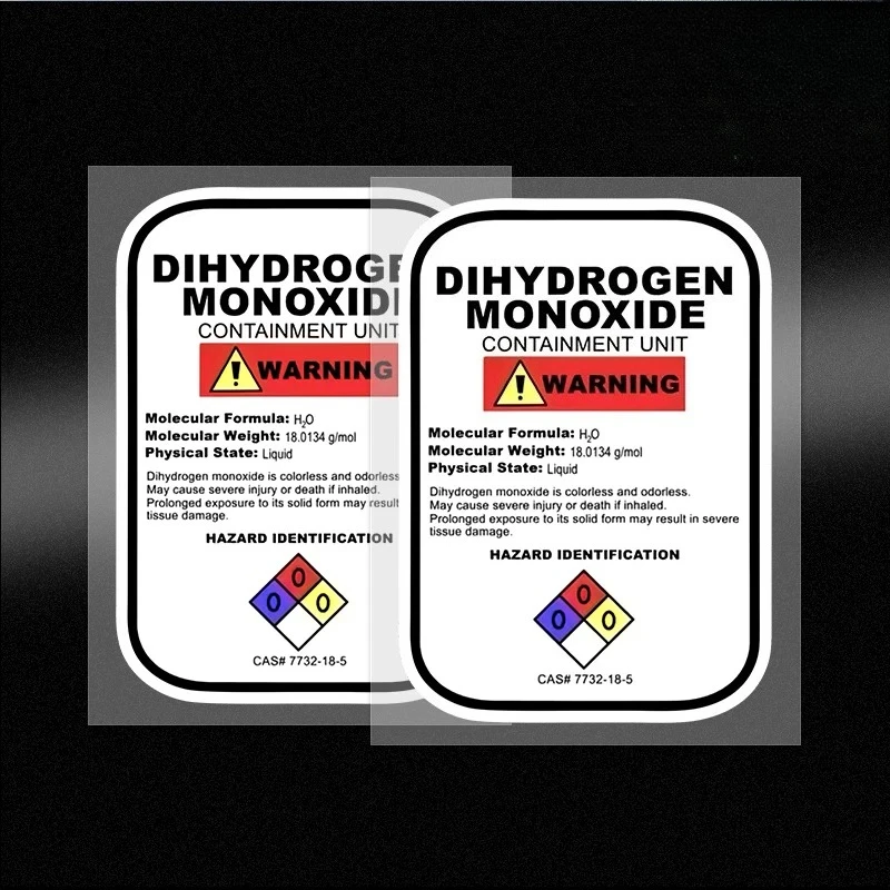 Autocollants d'avertissement de monoxyde de dihydrogène, autocollants en vinyle auto-adhésifs imperméables pour la décoration de voiture, d'ordinateur portable et de bouteille