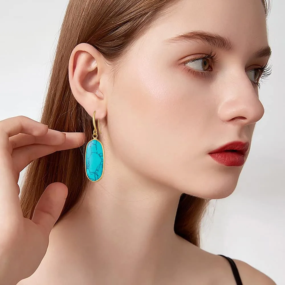Real Turquoise Earrings for Women-14k Gold Plated Dangle Earring Genuine Natural Turquoise Stone Jewelry for Western Cowgirl