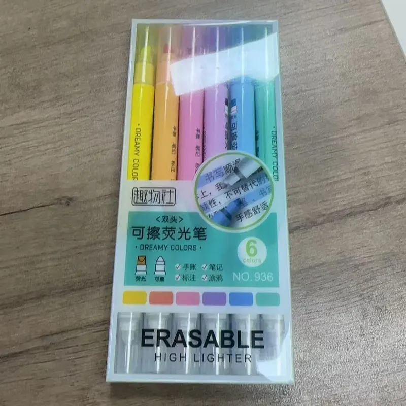 Resaltadores borrables, marcadores Pastel, bolígrafo fluorescente de doble punta para dibujo artístico, marcado de garabatos, papelería escolar y de oficina, 6 uds.