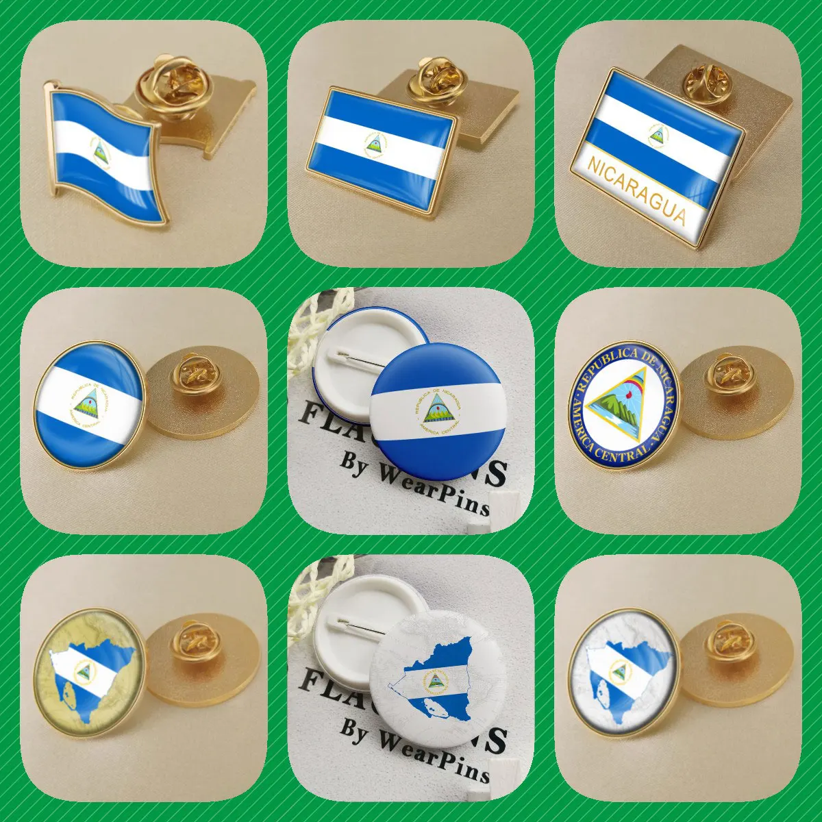 Nicaragua Nicaraguans Map Flag National Emblem National Flower Brooches Badges Lapel Pins