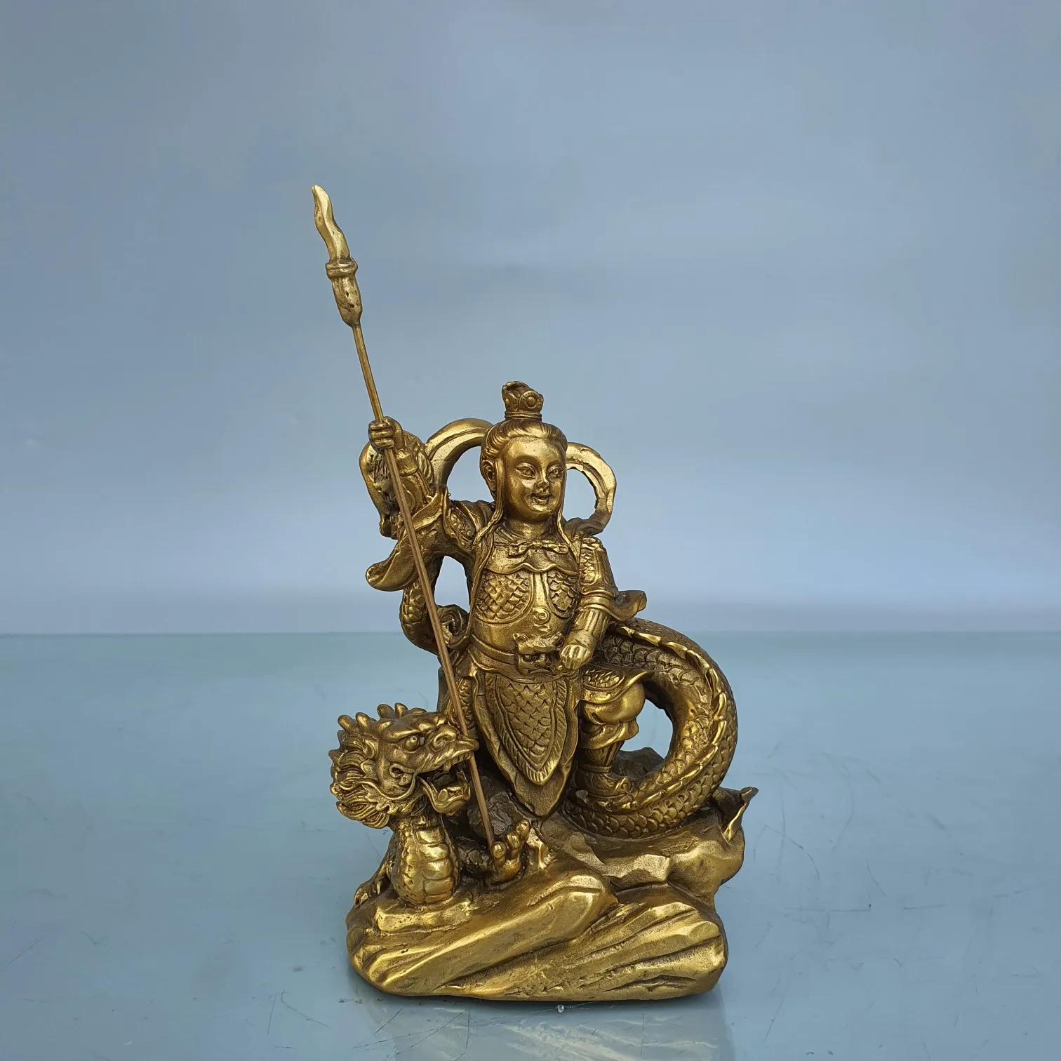 

6"Tibetan Temple Collection Old Brass Nezha Third Prince Prince lotus incarnation office ornament Town house Exorcism