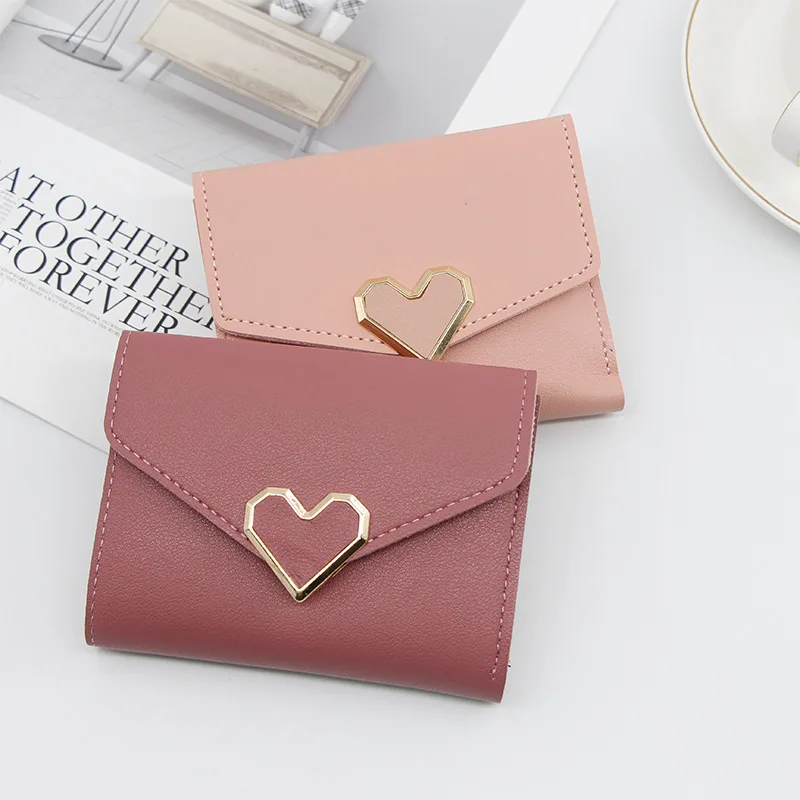 

Korean version women wallet short heart-shaped three fold women's wallet multi card slot card bag zero wallet purses for women