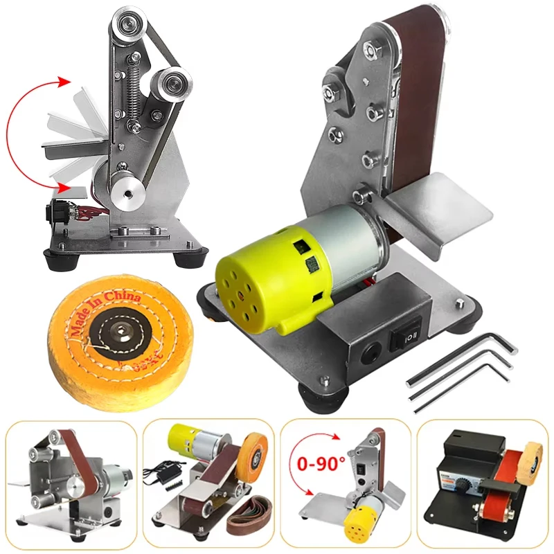 

110V/220V Mini Belt Grinding Machine Desktop Vertical Miniature Mini Belt Grinding Machine Tool DIY Polishing Machine 7 Speed