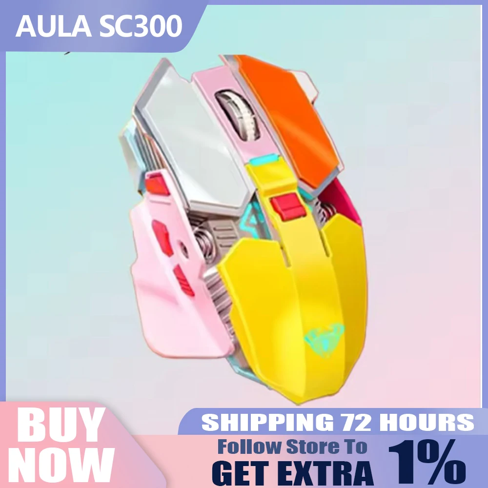 

AULA SC300 Ультра-тихая беспроводная игровая мышь RGB с крутым освещением и металлической формой, игровая мышь для киберспорта, аксессуары для ноутбуков