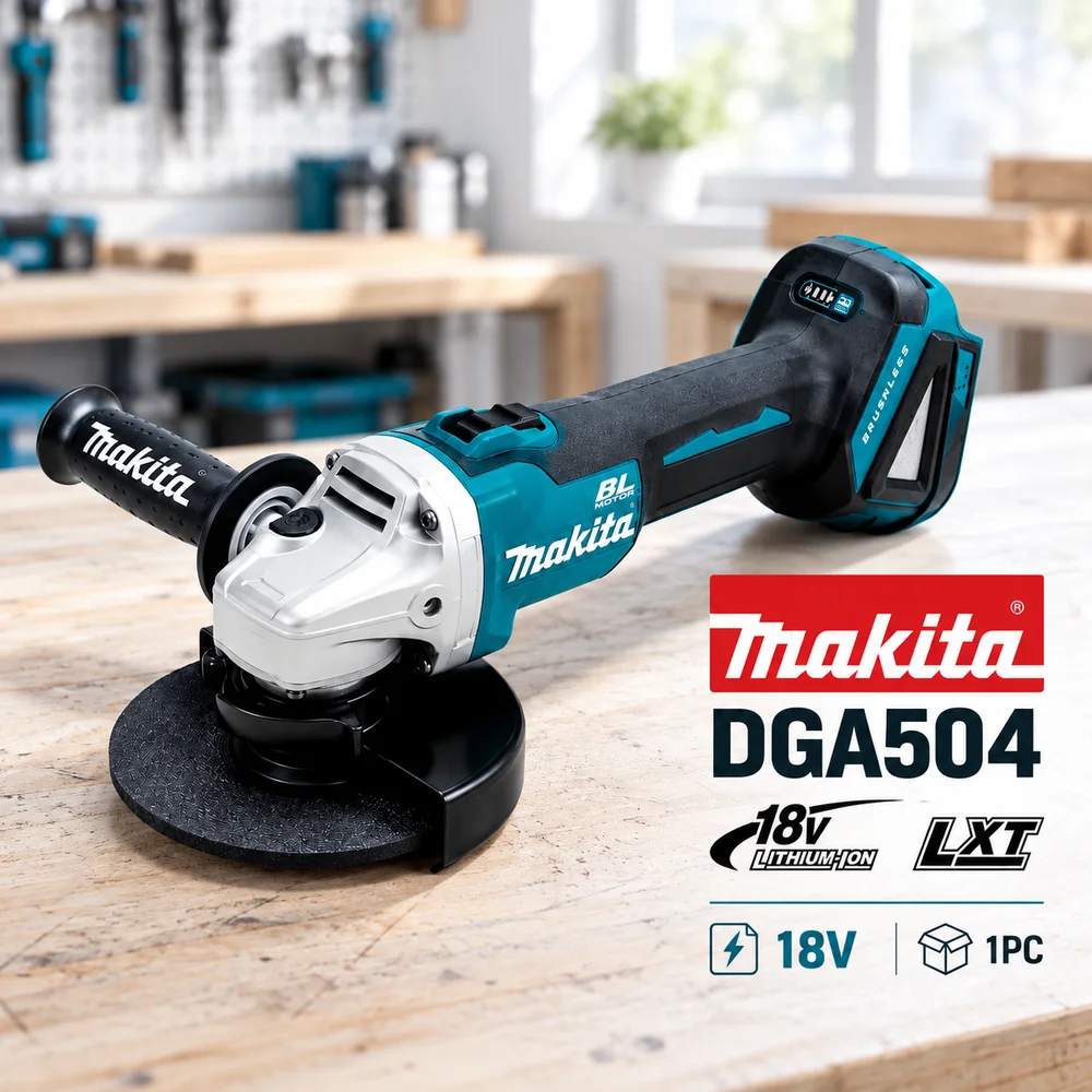 Image of DGA504 Akku-Winkelschleifer, 18V Bürstenloser Makita LXT Schleifer zum Schneiden, Schleifen und Polieren von Metall und Holz, Nur Werkzeug, 6,0Ah Akku-Set, 18V LXT