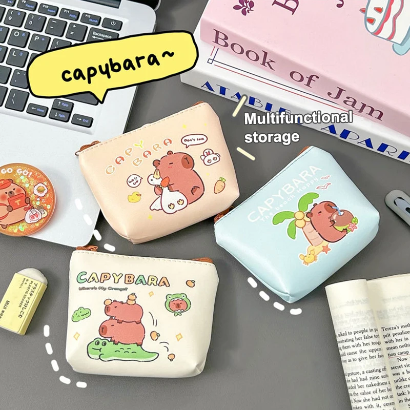 Cartoon Capybara Coin Purse Kawaii Multi-functional Large Capacity Storage Bag Cute Portable Creative Mini Purse Kids Gifts