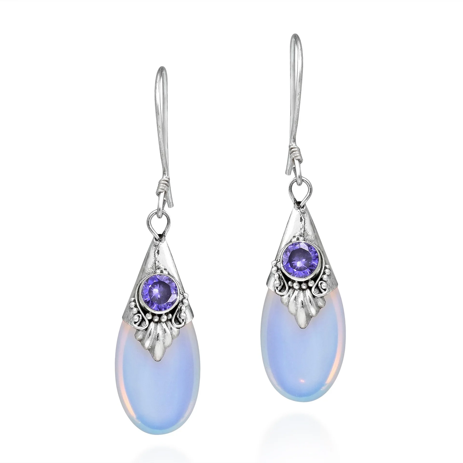S925 sterling silver pendant earrings hot sale new white moonstone earrings pear-shaped earrings