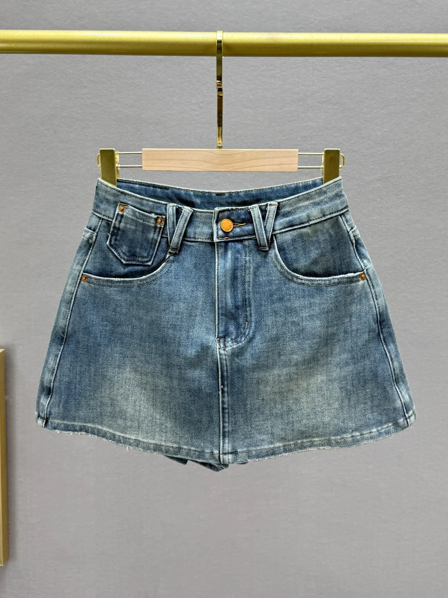 

Юбка А-силуэта с высокой талией, женская джинсовая юбка, лето 2025, утягивающая, в европейском стиле, из смесового хлопка и полиэстера, с защитой от просвечивания