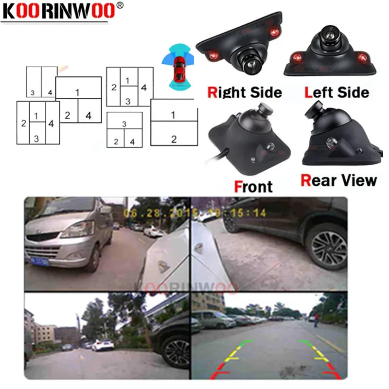 OOWLIVEE Vehicle Around View Rear Front Side Night Vision Camera 360 Parking System Box For Auto DVD Car Electronic Accessories