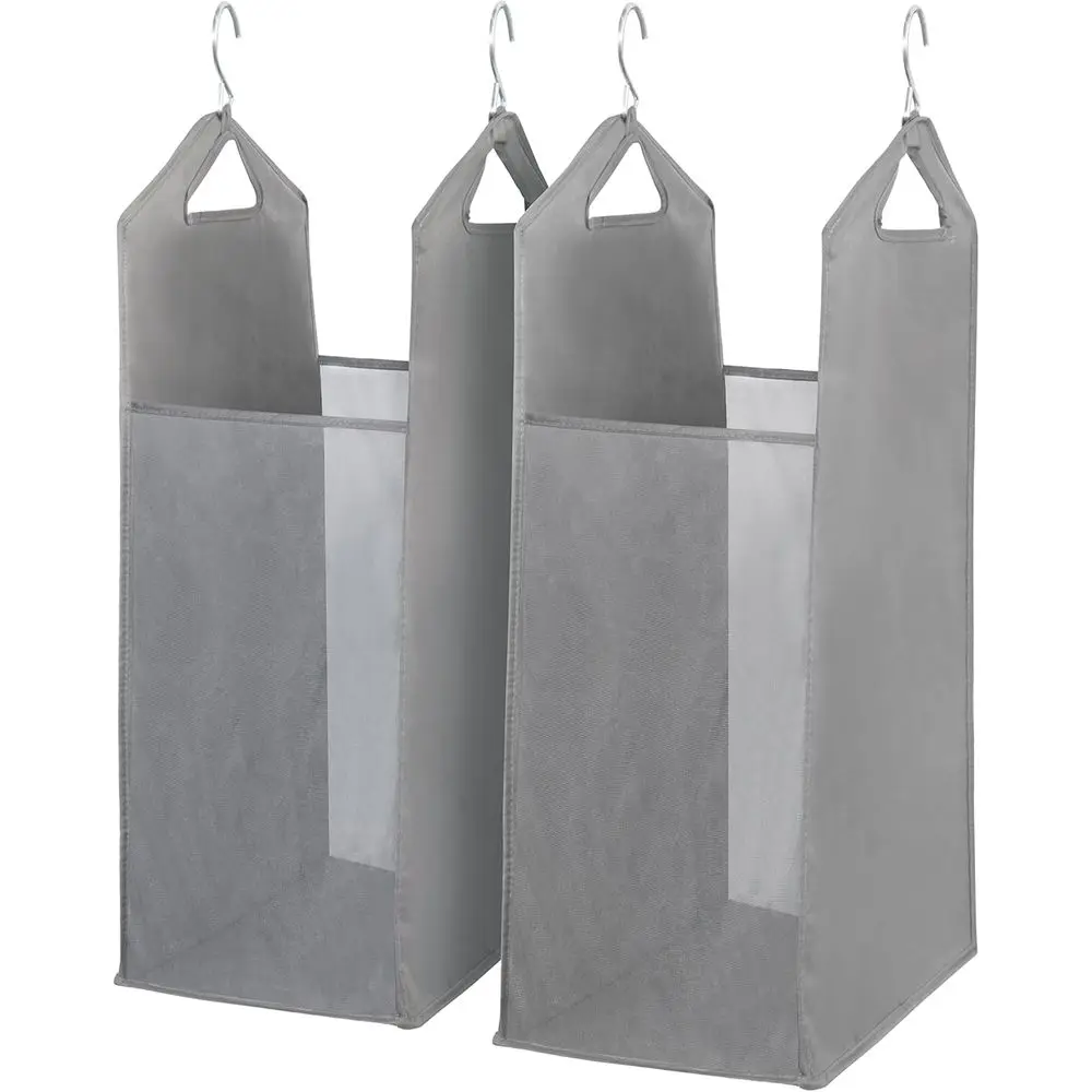 

Grey Double-Layer Mesh Laundry Basket, Slim Hanging Organizer for Closet