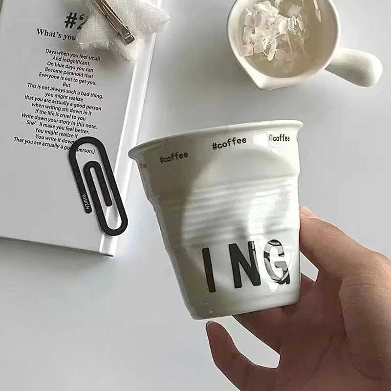 French pleated cup irregular ceramic cup coffee cup creative niche water breakfast dessert plate