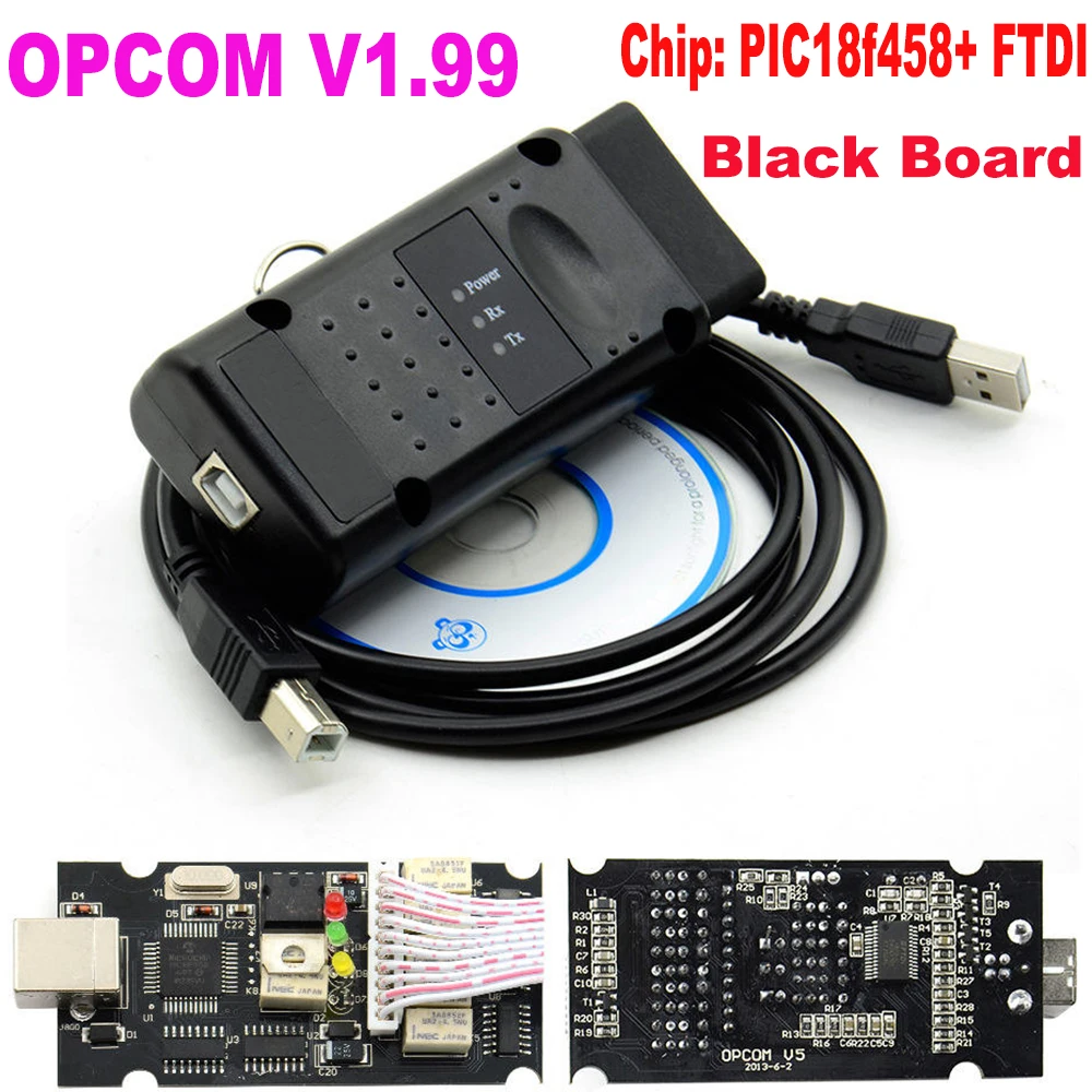 OPCOM V1.99 PIC18F458 FTDI OBD Car Diagnostic Tool Read Clear Fault Code For Opel Flash Firmware CAN BUS OBD2 Scanner Cable Tool