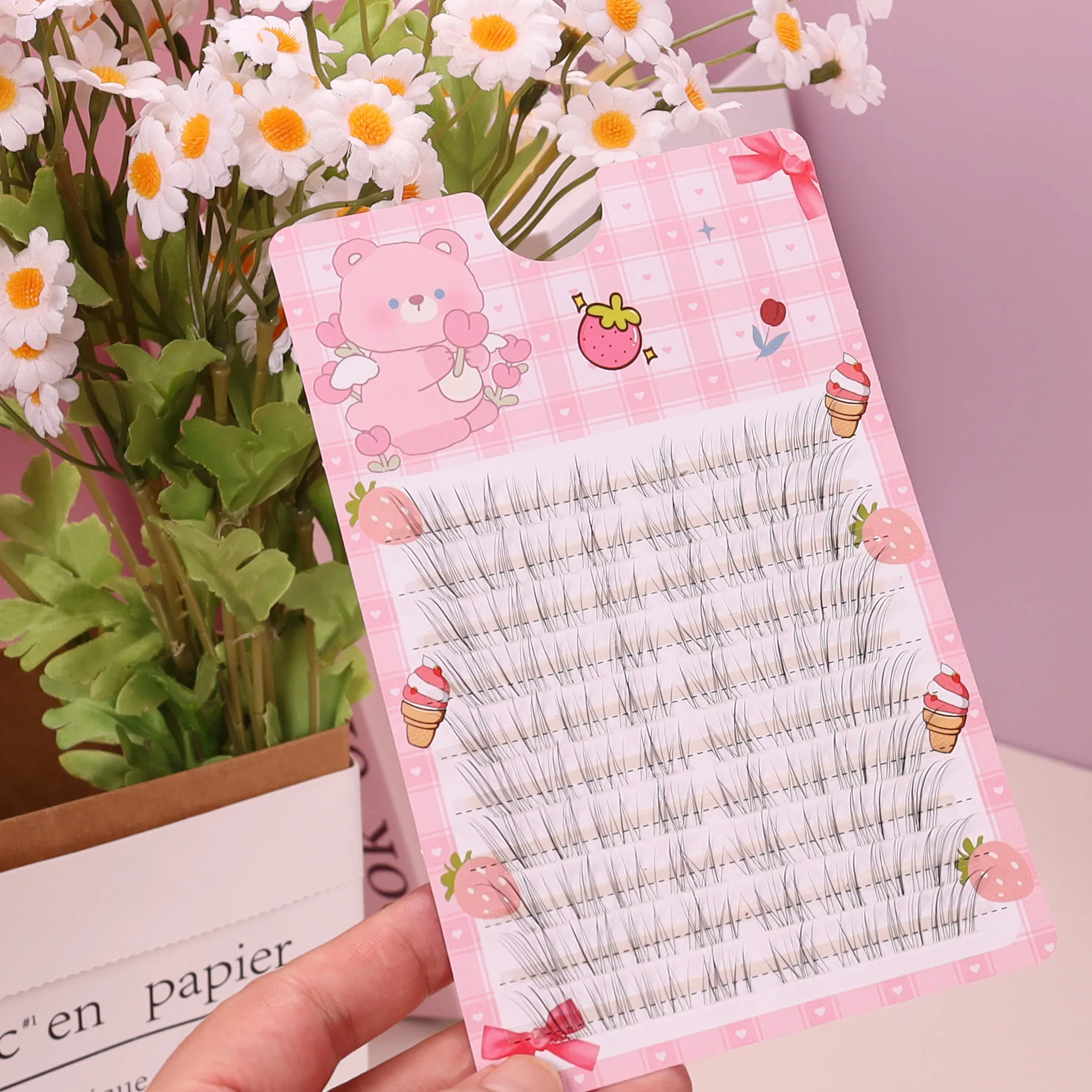 10줄의 투명하고 투명한 대각선 플라잉 폭스 인조 속눈썹 클러스터, 단일 클러스터 DIY C 컬 길이 10mm-14mm