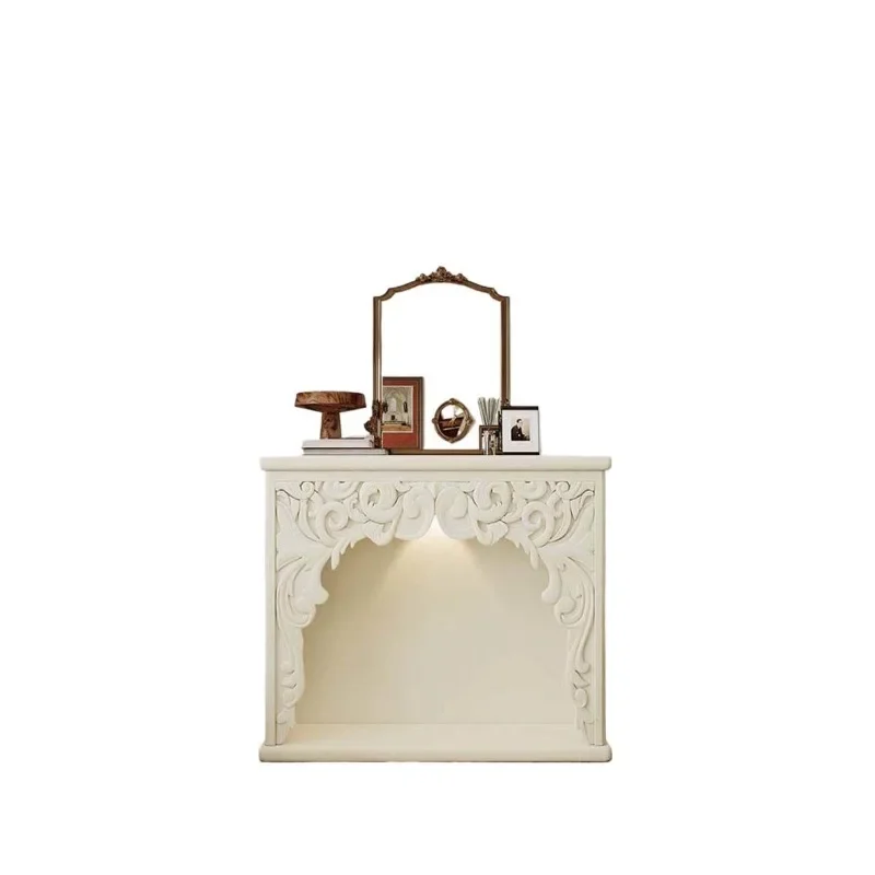 French Cream Wind Fireplace Cabinet Living Room Carved Decorative Cabinet Luminous Object Shooting Entrance Cabinet Homestay