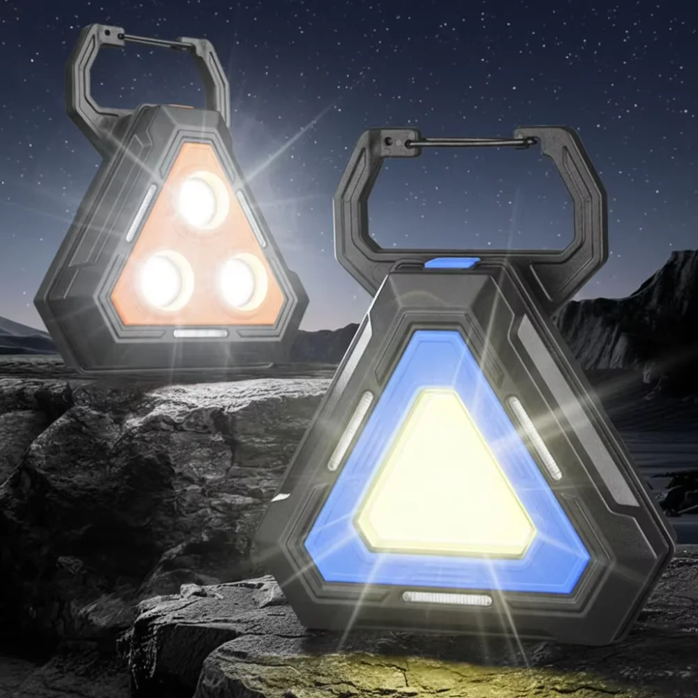 Triangular Magnetic COB Inspection Work Light with 180° Support Bracket Red Blue Warning Light for Repair Camping Emergency