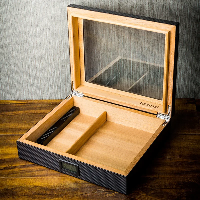 LUBINSKI-Cedar Wood Cigar Humidor Box Cigar Case Storage 25 Cigars Box Humidifier for Cigars CH-040 Travel