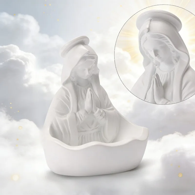 

Sandstone Resin Virgin Mary Decorative Bowl Creative Religious Icon Craft for Home Living Room Tabletop Decoration Elegant Soft