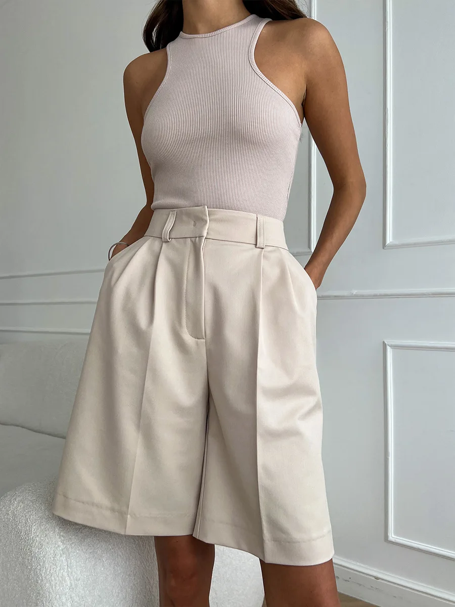 

straight short pants woman 2025,Summer fashion shorts,casual loose slimming half length suit shorts for women