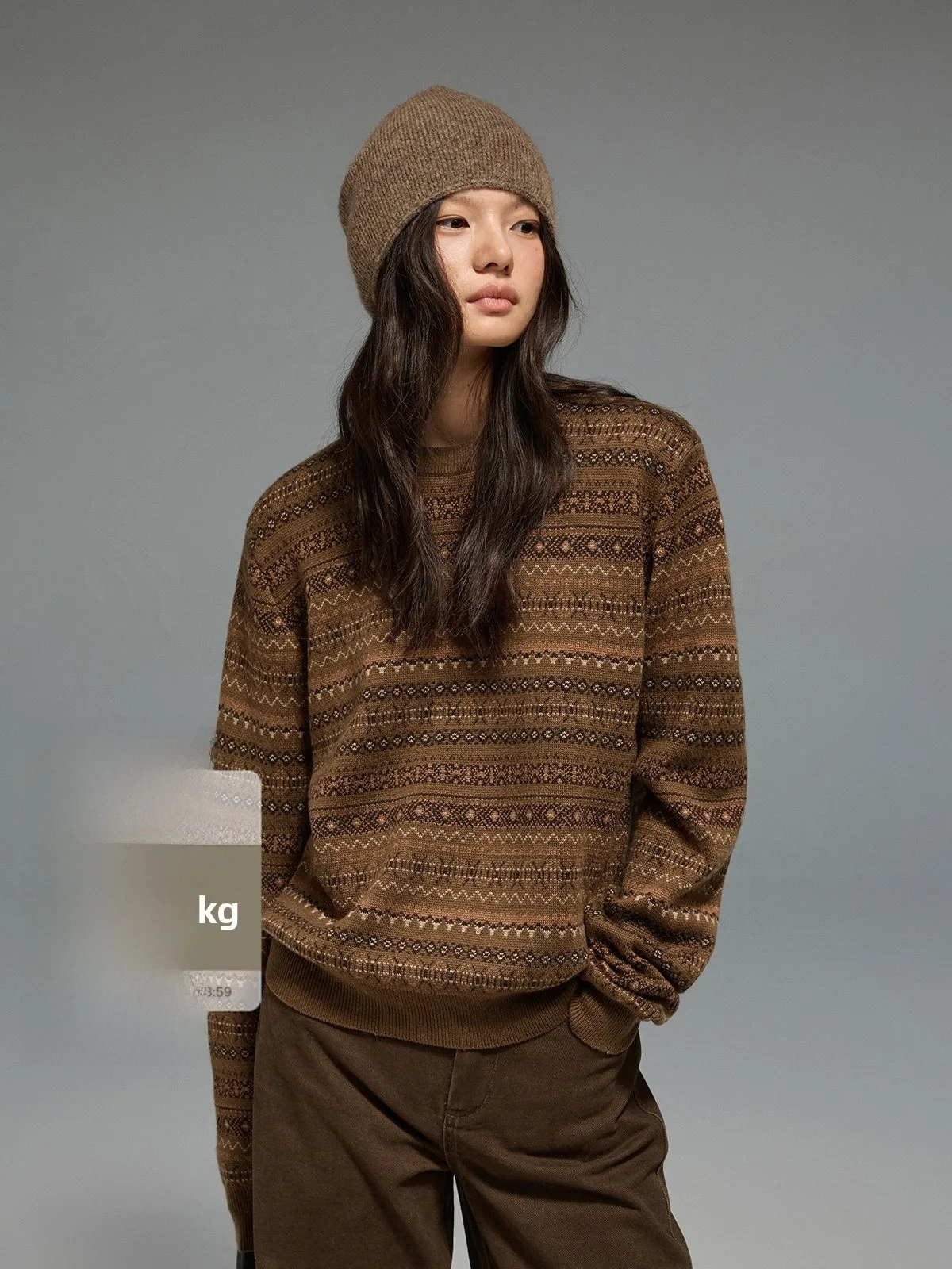 

Nordic Sle Wool Blend Knitted Sweater V-Ne Fair Isle Pattern JUSLIN L22 Casual Faion Women's Long Sve Top