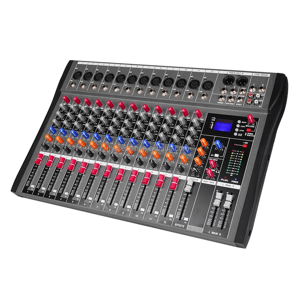 Controlador de DJ de potencia fantasma CT12 USB 48V, consola mezcladora de 12 canales, mezclador de Audio de estudio para grabación de ordenador, controlador de sonido