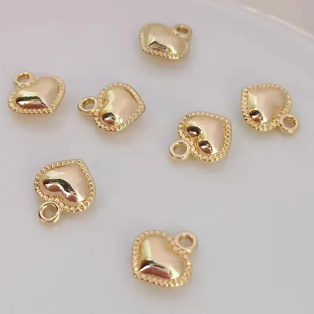 

14k Gold-plated, Edge-pressed, Double-sided Smooth Heart-shaped Pendant, Bracelet, Necklace Hanging Piece, Diy Handmade Jewelry
