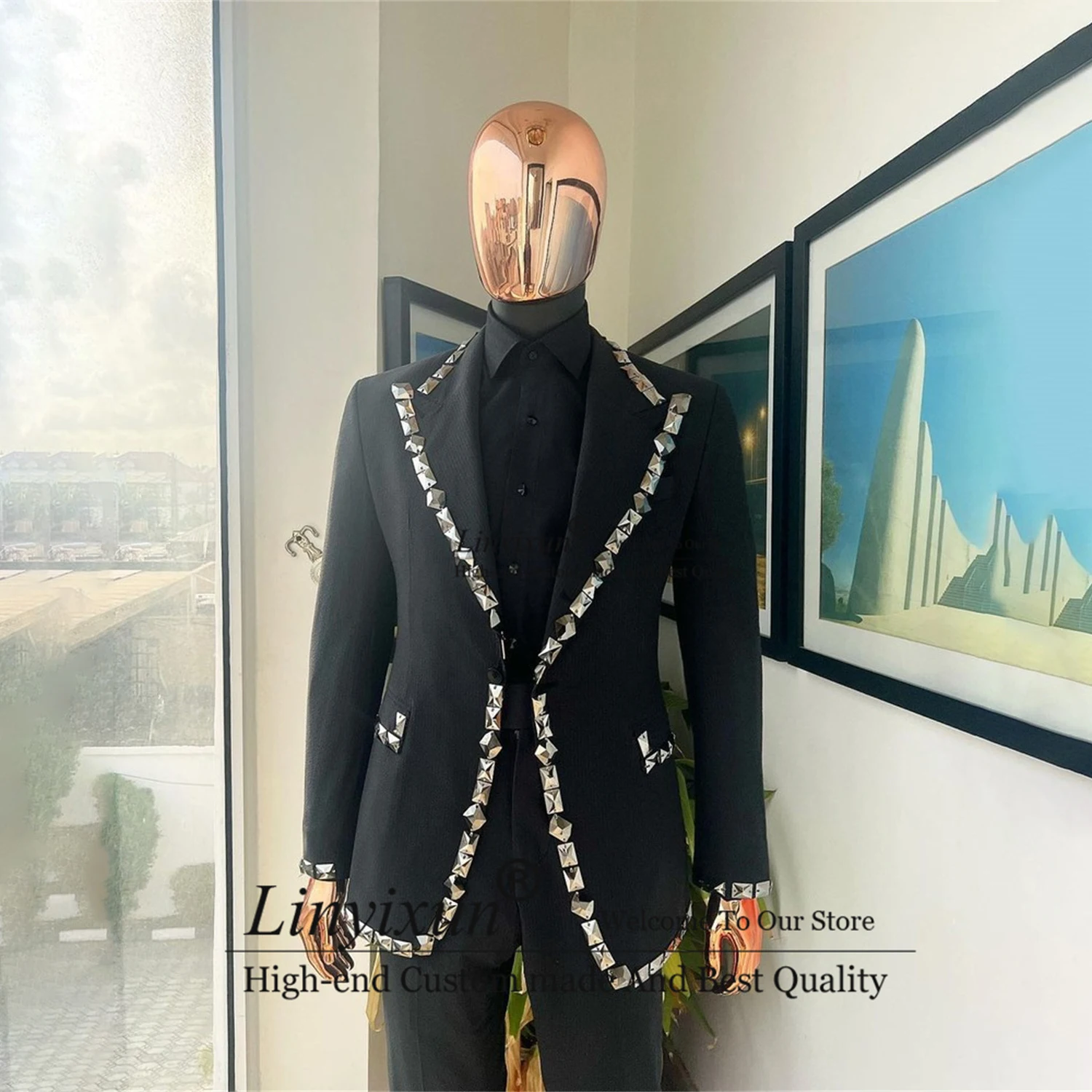 Customized Crystal Embroidery Tuxedo Men Suits Luxury Beaded Groom Wedding Blazers 3 Pieces Sets Dinner Prom Party Costume Homme