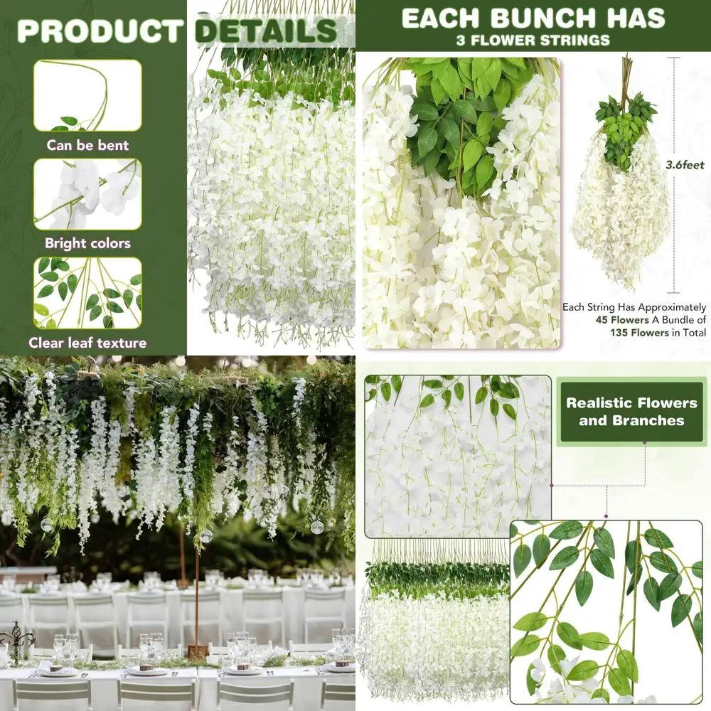 White Artificial Wisteria Garland, 3.6 Feet Long, Perfect for Wedding Arches and Outdoor Garden Decorations