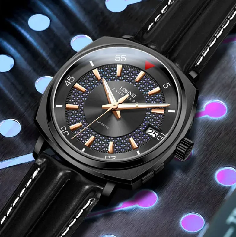

LOBINNI Men Automatic Watch Vintage 43mm Square Mechanical Wristwatch Luminous Sapphire Mirror 50M Waterproof