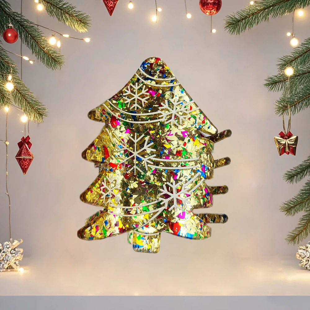 큰 크리스마스 트리 헤어 클로 클립, 다채로운 아크릴 크리스마스 선물 헤어 클로, 강력한 홀드 헤어 액세서리, 수제