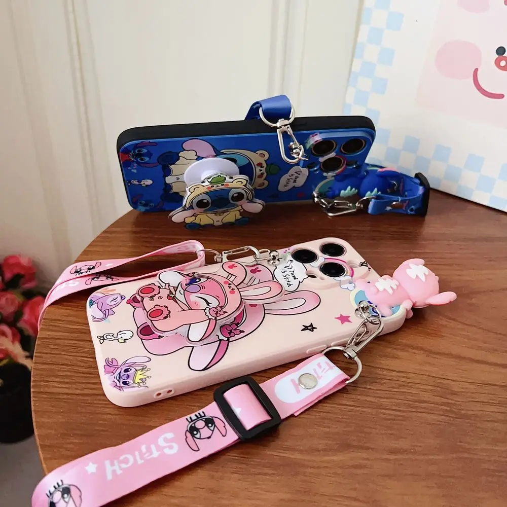 Disney cartoon Stitch per iPhone 16 15 14 13 12 11 pro max custodia per cellulare, tracolla facile da trasportare, regalo di compleanno