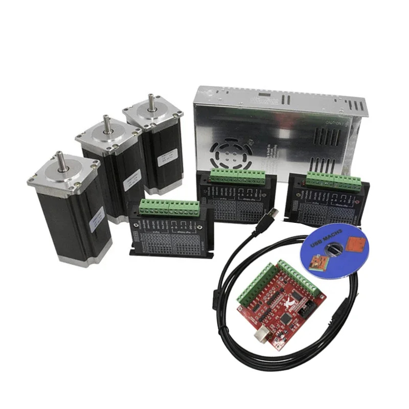 3 Axis CNC Router Kit 3pcs TB6600 Stepper Motor Driver+  Nema23 425 Oz-in Servo  +350W Power Supply