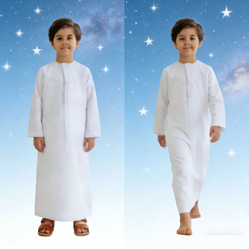 

Рамадан Ид мусульманские мальчики традиционный белый тобе арабский халат детский этнический Джубба Тобе скромная свободная удобная исламская молитвенная одежда