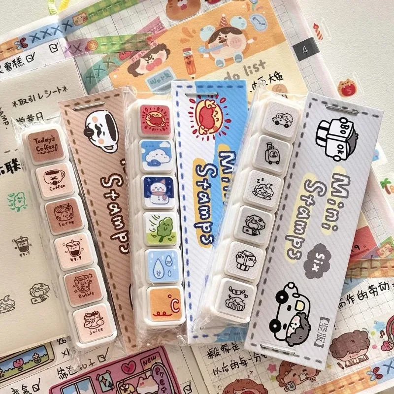 Practical Weather Daily Cute Six-Panel Stamp Set Daily Planner Decorations Cartoon Six-Panel Buttons Fashionable Minimalist