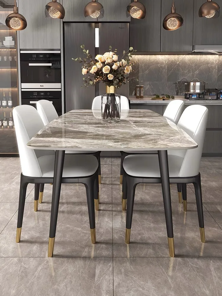 Italian Style Luxury Dining Room Sets Minimalist Furniture Kitchen Modern Creative Rectangular Marble Dining Table And Chairs