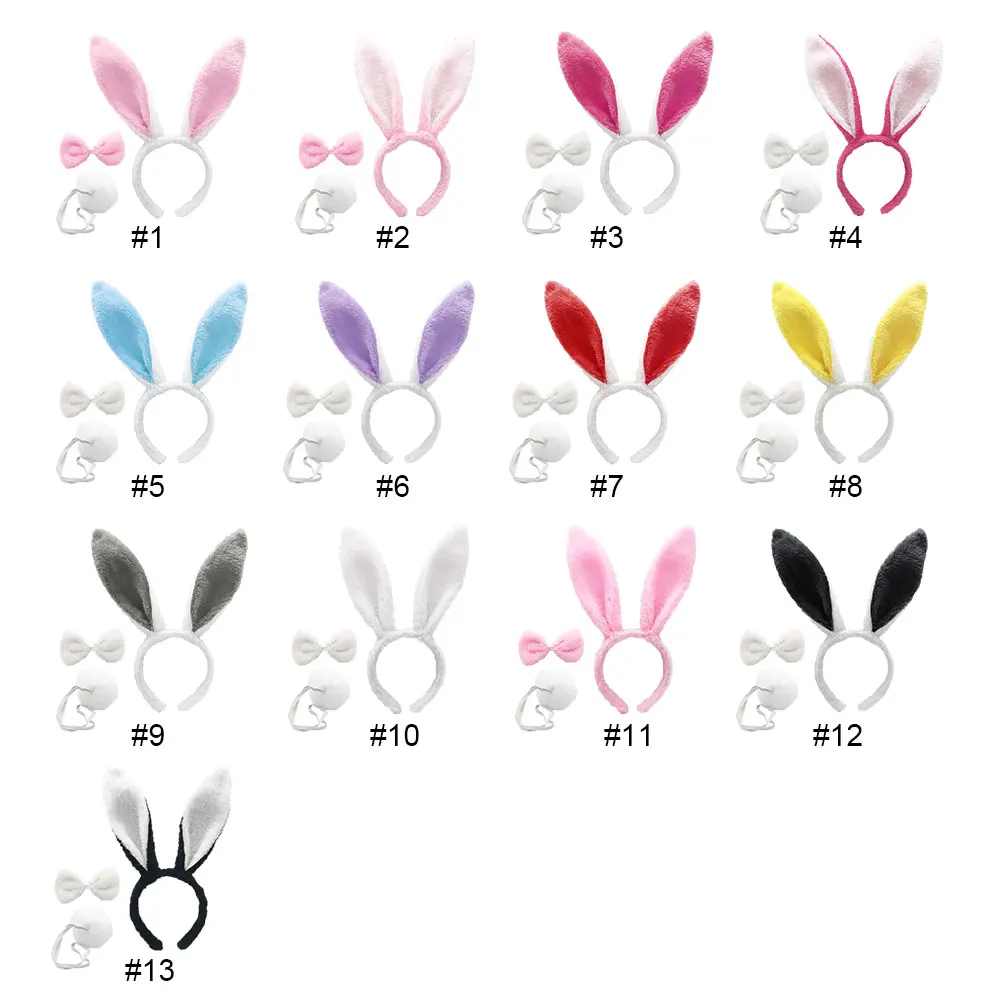 3pcs Hair Band Adjustable Plush Easter Bendable Cute Rabbit Ears Halloween Props