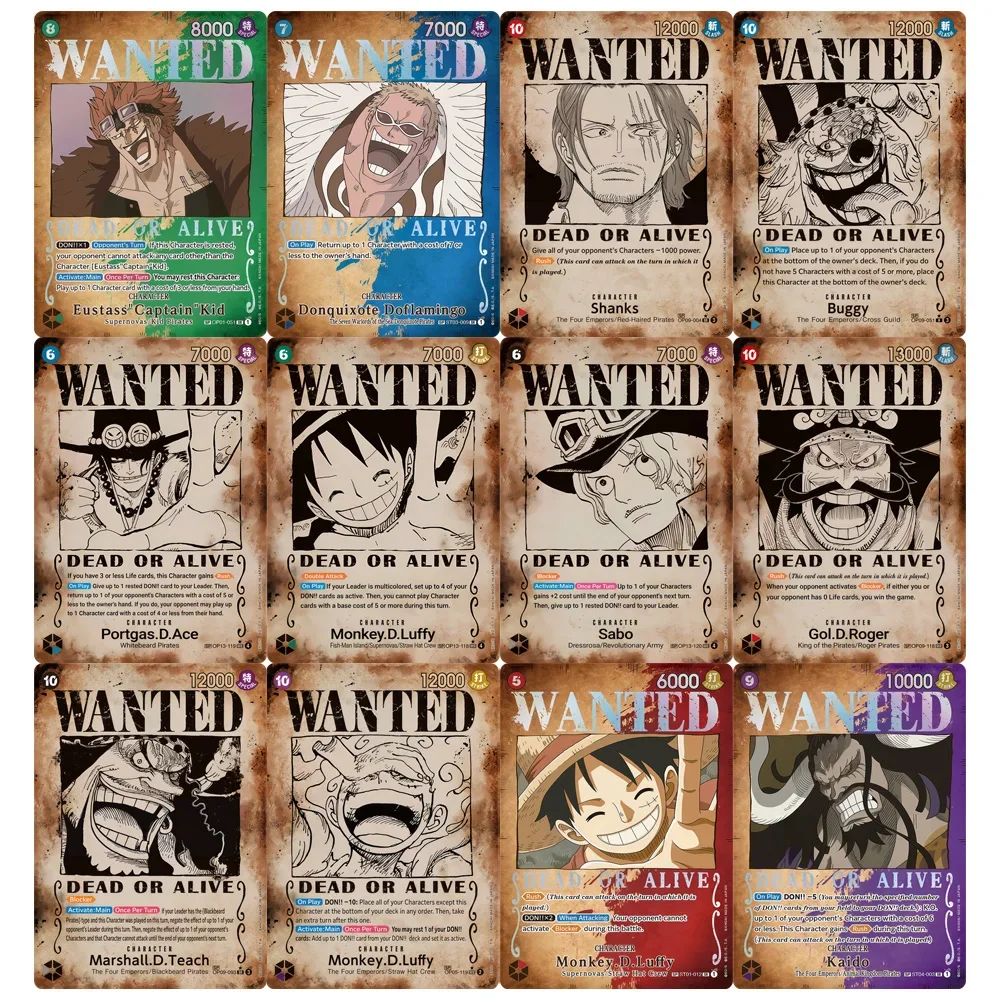 ONE PIECE Sammelkarten WANTEN Kaido Monkey .D. Luffy Shanks EN DIY Selbstgemachte Spiel-Anime-Karten