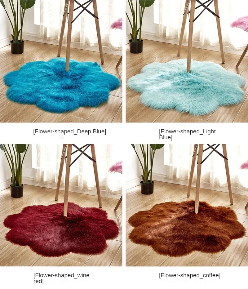 Antiskid Soft Faux Fur Wool Carpet Indoor Sheepskin Rug Modern Flower-shape Carpet Mat for Living Room 3 Sizes