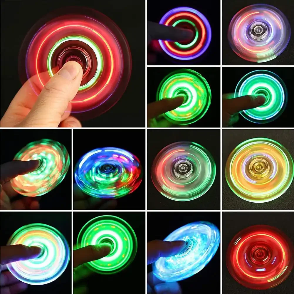 Crystal Luminous LED Light Fidget Spinner Hand Top Spinners Glow in Dark EDC Stress Relief Toys Kinetic Gyroscope for Children