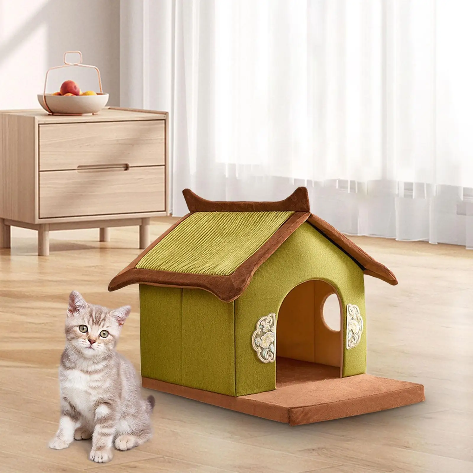 Cat Bed Kitty Washable Indoor Cats Hut Removable Pet Cushion Non Skid Bottom Kitten Shelter Soft Cats Tent Kennel Cave Cat House