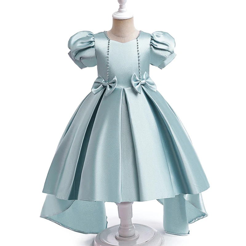 Formal Vintage Party Dress For Girl Children Costume Trailing Princess Dresses Girls Clothes Bow Birthday Wedding Gown 3-10Y