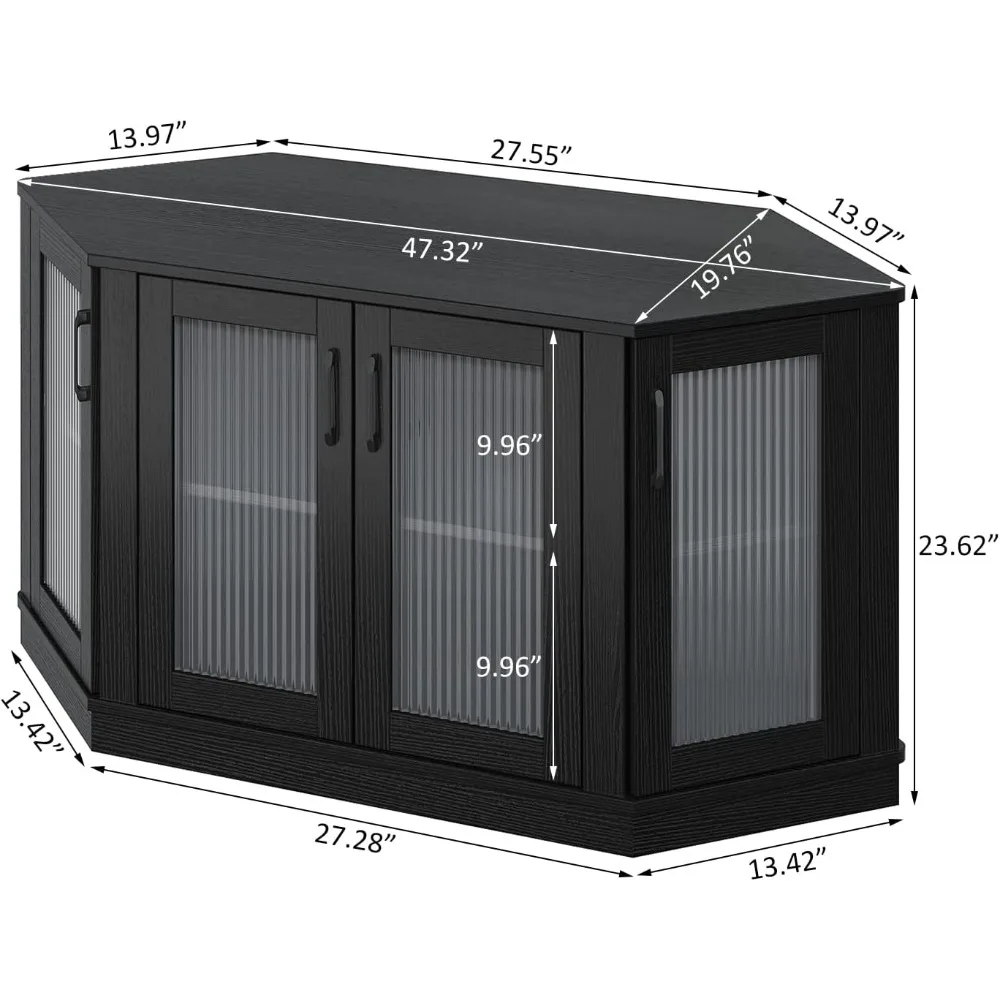 وحدة تحكم وسائط بحامل تلفزيون زاوية مع 4 أبواب وأرفف لأجهزة التلفاز حتى 51 بوصة باللون الأسود #2