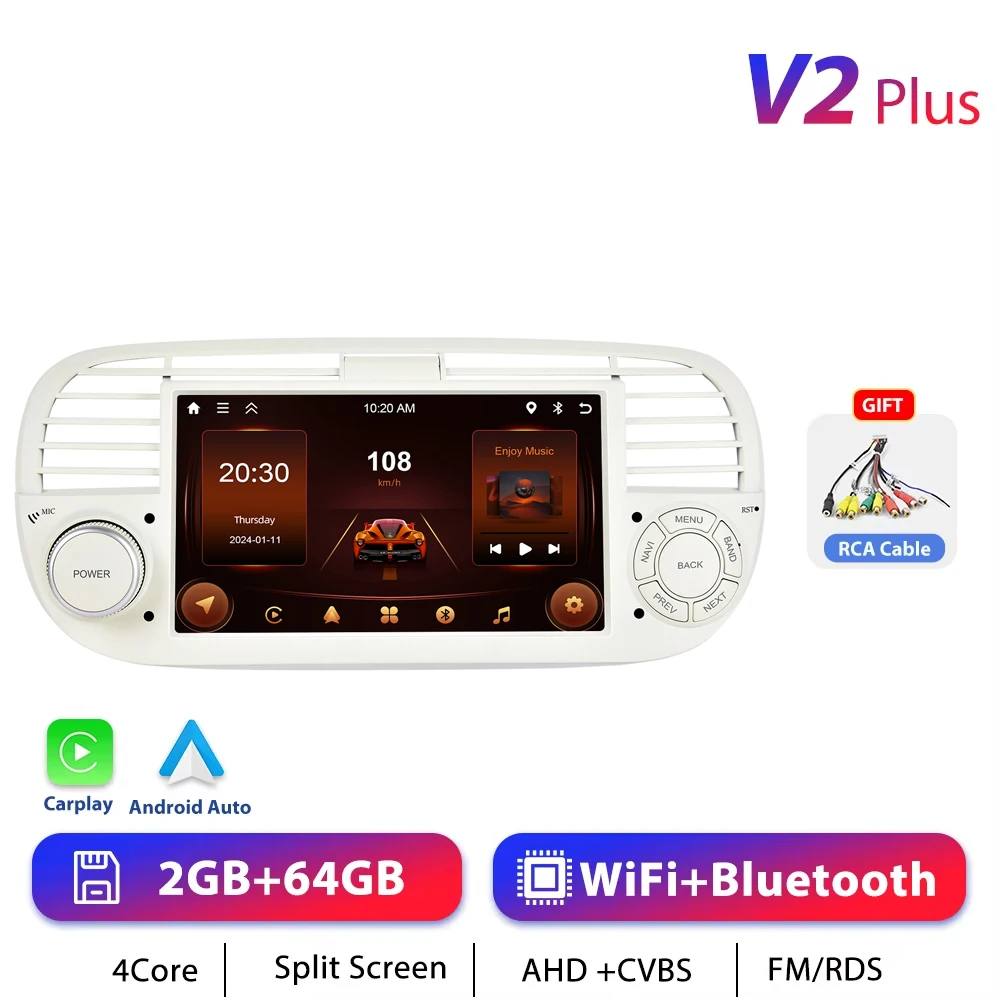 Podofo CarPlay Android Radio Voor Fiat 500 2007-2015 Auto Intelligent Systeem 2din GPS Stereo Ontvanger FM RDS autoradio Head Unit