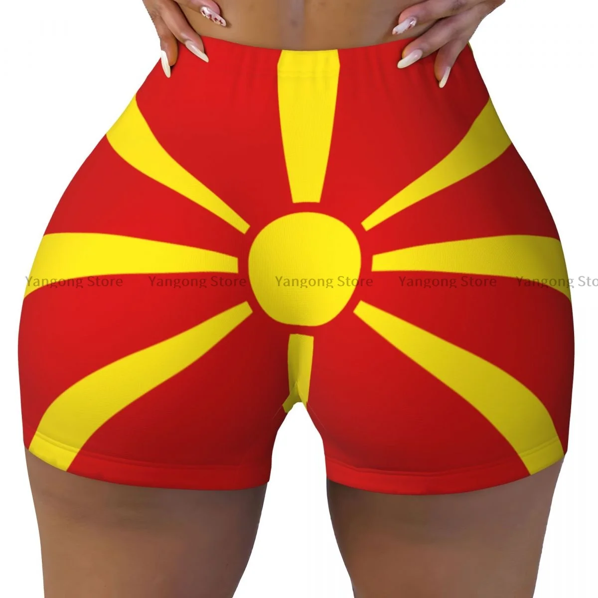 

Push Up Short Elasticity Scrunch Butt Flag Of North Macedonia Running Shorts Sports Shorts Womens Clothes Gym