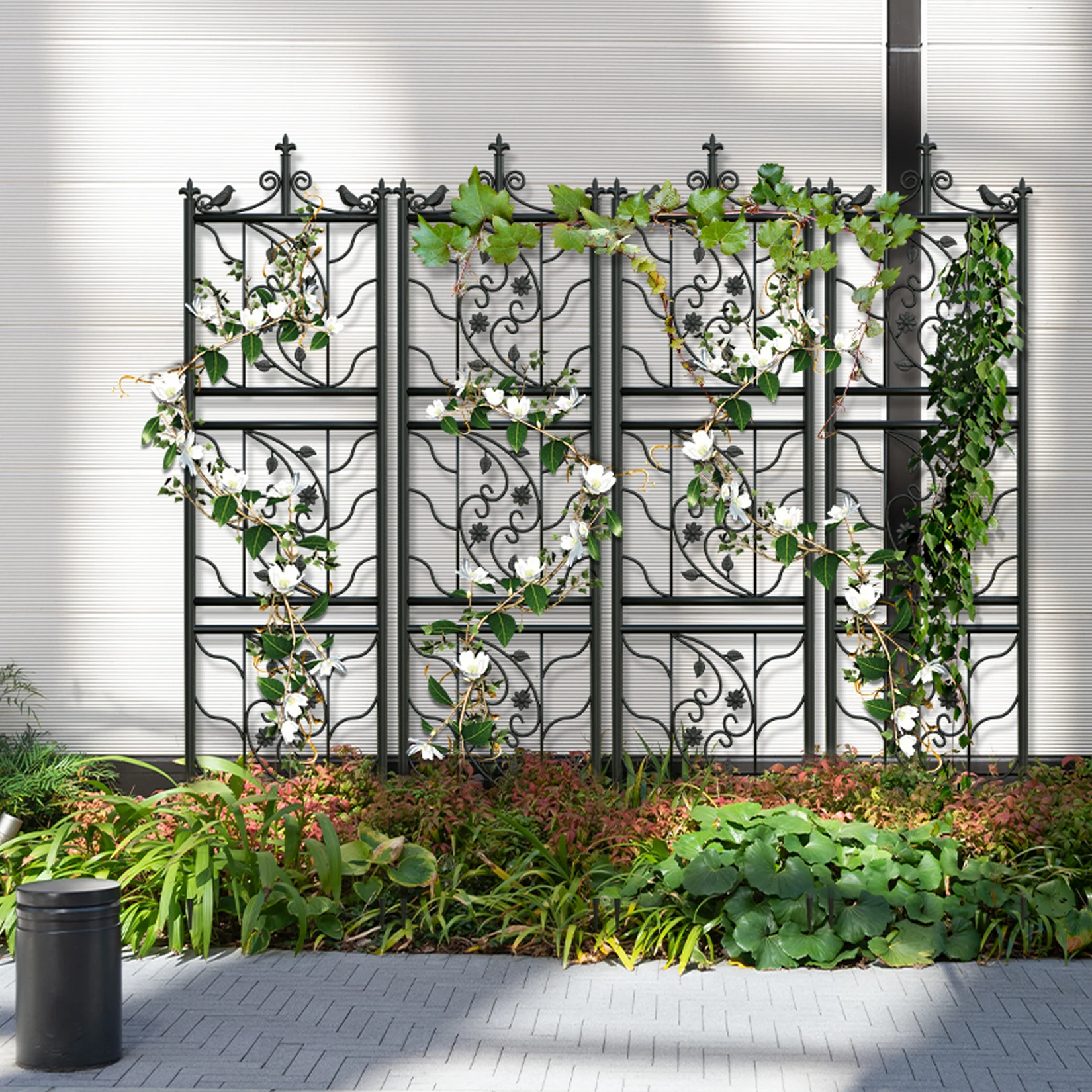 

71 inch Garden Trellis Decorative Outdoor Tall Metal Fence Black Lattice Panel Yard Corner Décor for Climbing Plant Flower