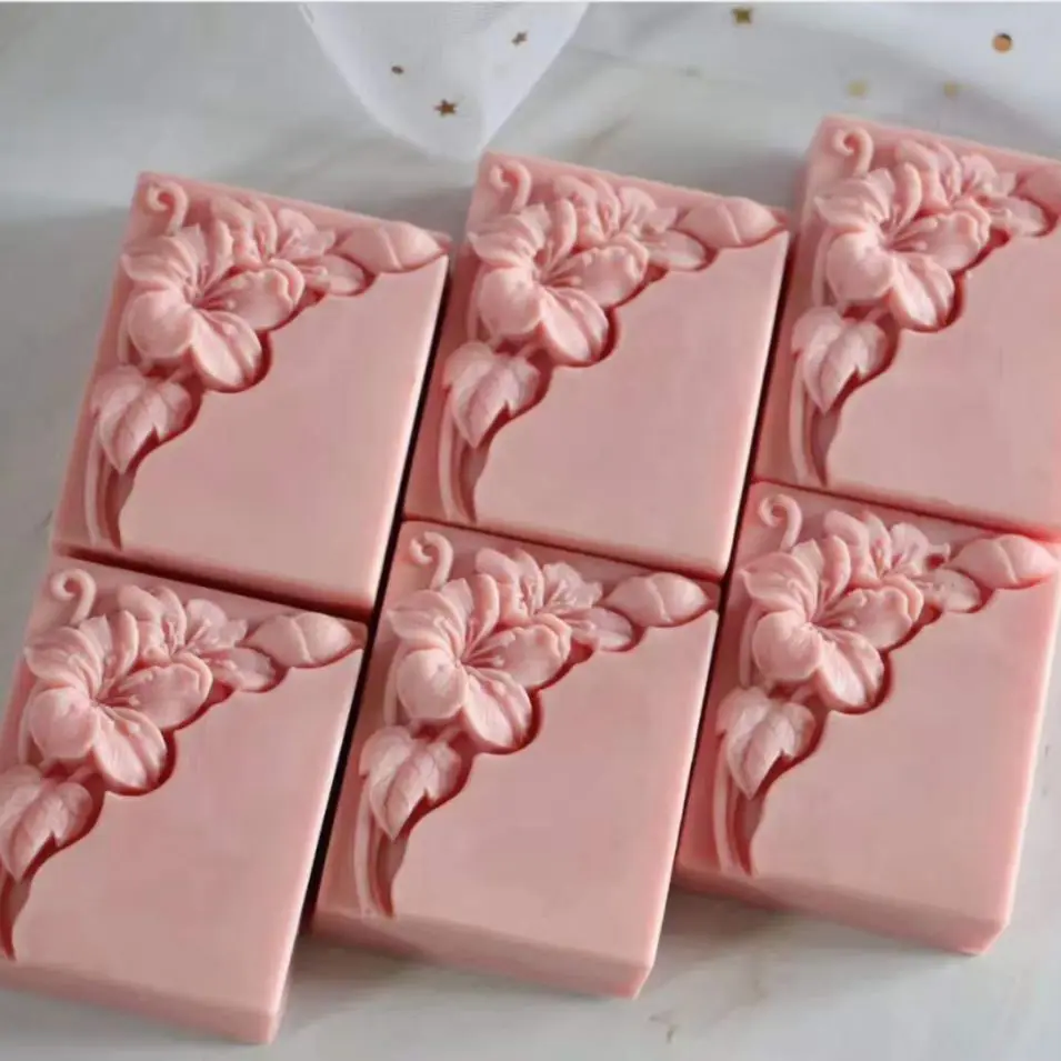 Pretty Floral Soap Mold Rectangle Blossom Flower Soap Making Mould for Cold Process Soap Making Aroma Resin Plaster Crafts Molds